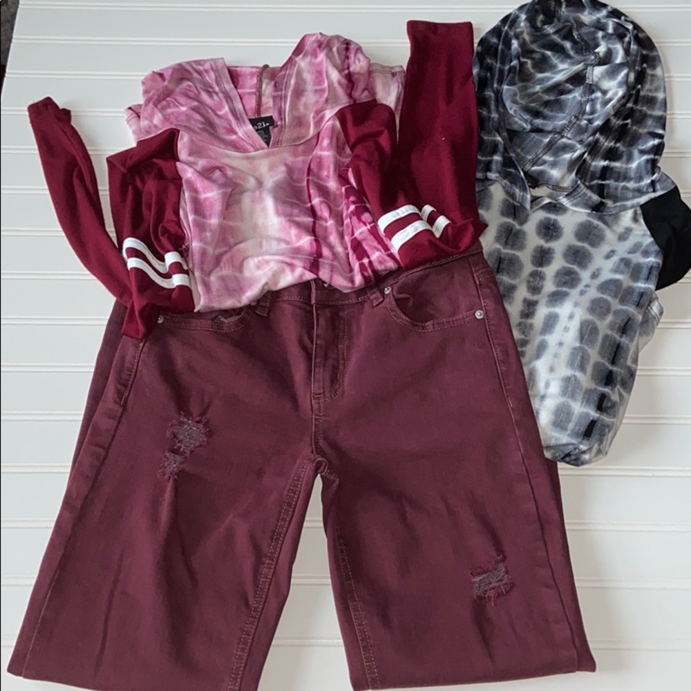 Rue 21 Jeans Distressed & Hoodie Tops Tie Dye - Picture 1 of 4